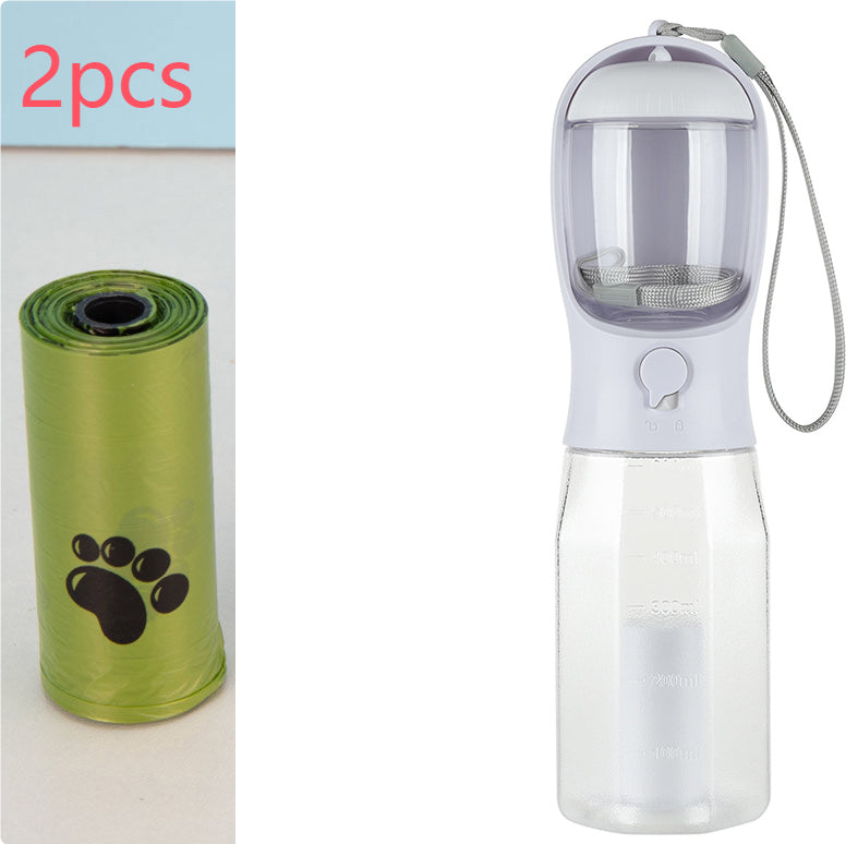 3-in-1 Trinkflasche für Haustiere mit Futter & Kotbeutel