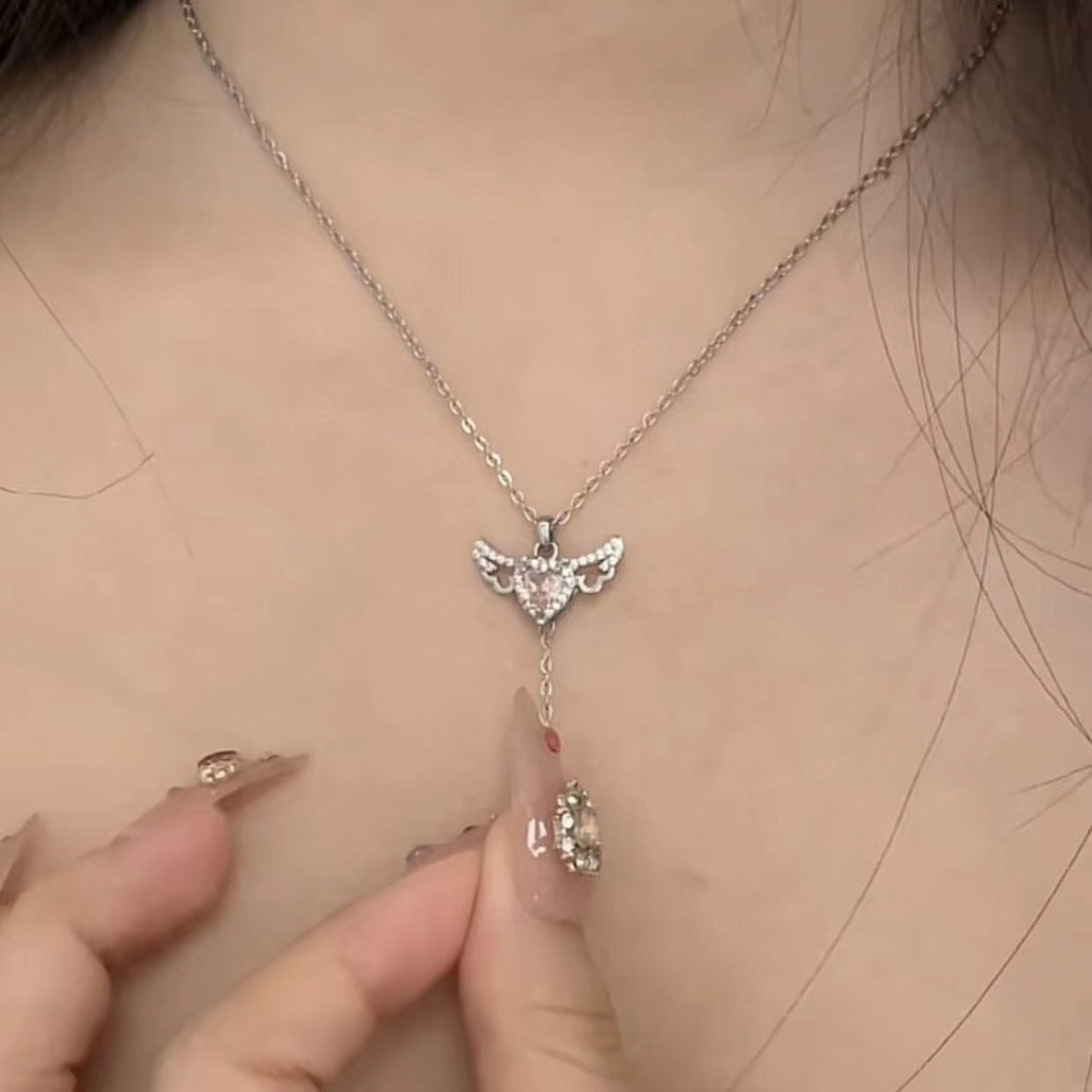 Cupid Herz Engel Flügel Halskette mit Zirkonia
