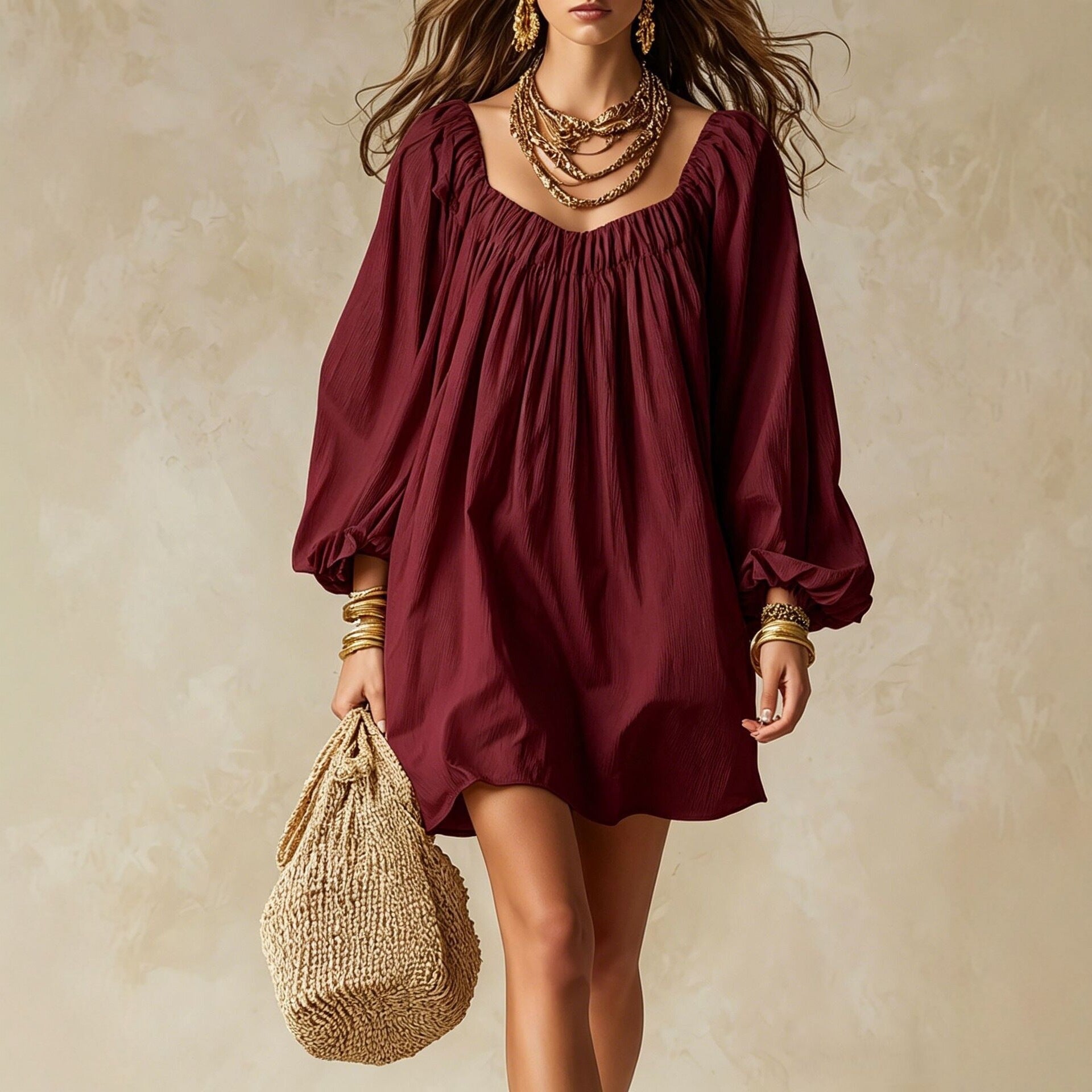 Lockeres Kleid mit Puffärmeln