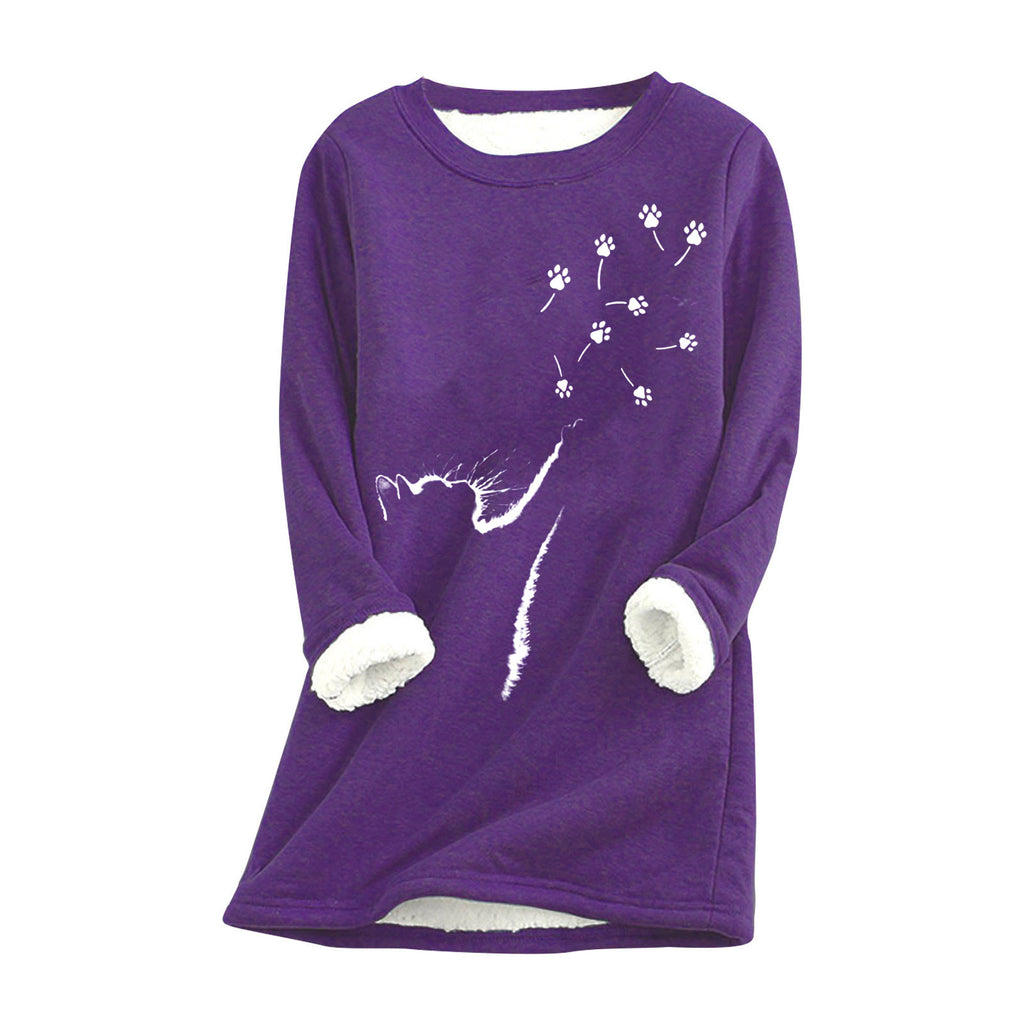 Damen Cat-Paw Print Flauschiges Sweatshirt