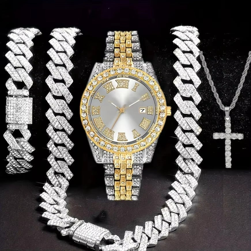 Hip Hop Armbanduhr-Set mit Diamanten