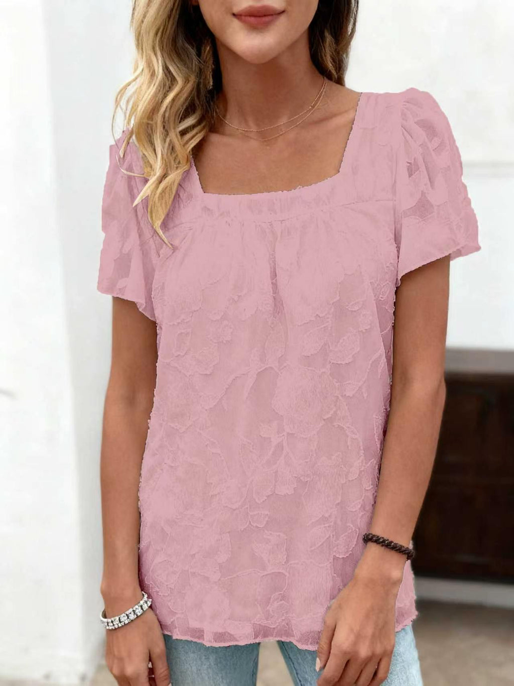 Chiffon-Bluse mit quadr. Ausschnitt, locker sitzend, doppellagig – Bild 5 | LuxeStyle