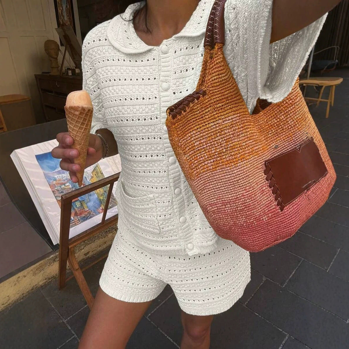 Kurzarm Strick-Cardigan & Shorts 2-teiliges Set