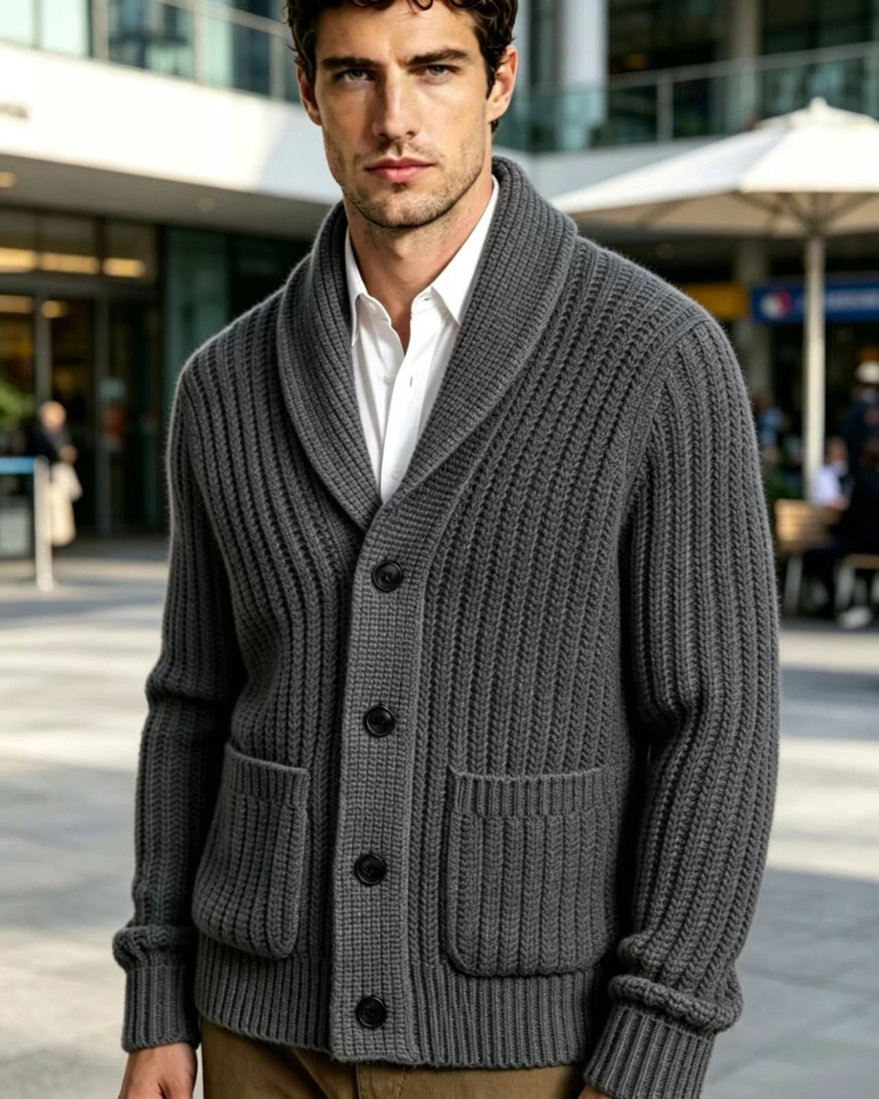 Herren Strick-Cardigan mit Streifen