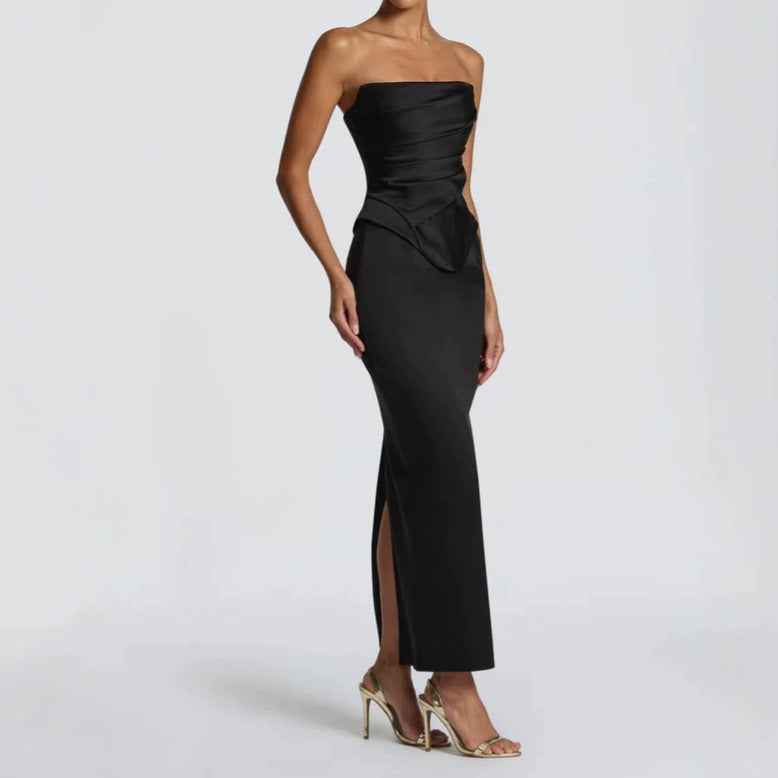 Elegantes ärmelloses Plissee-Kleid mit Rückenschlitz