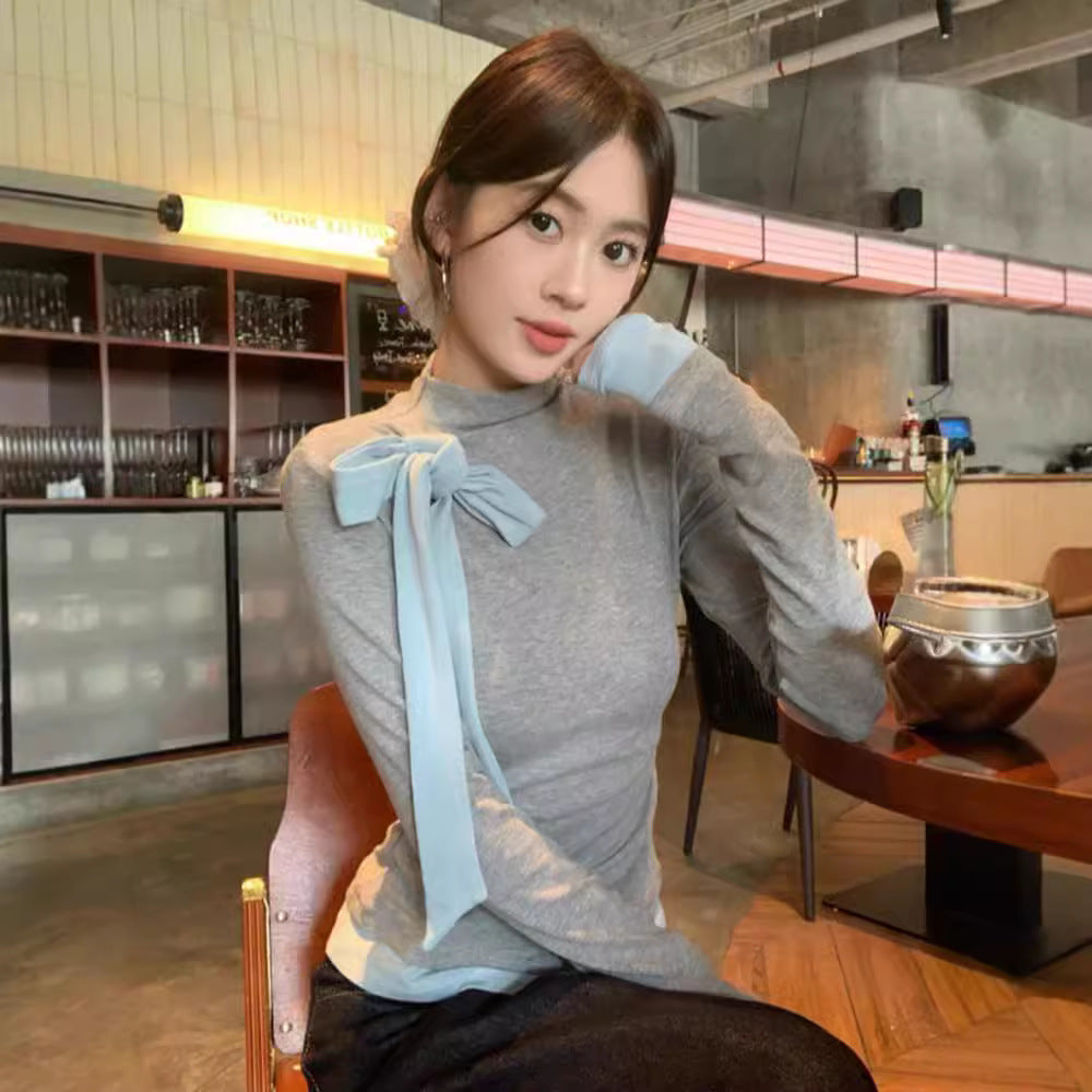 Langarm-T-Shirt mit Kontrastfarbe und Schleife – Ansicht 5