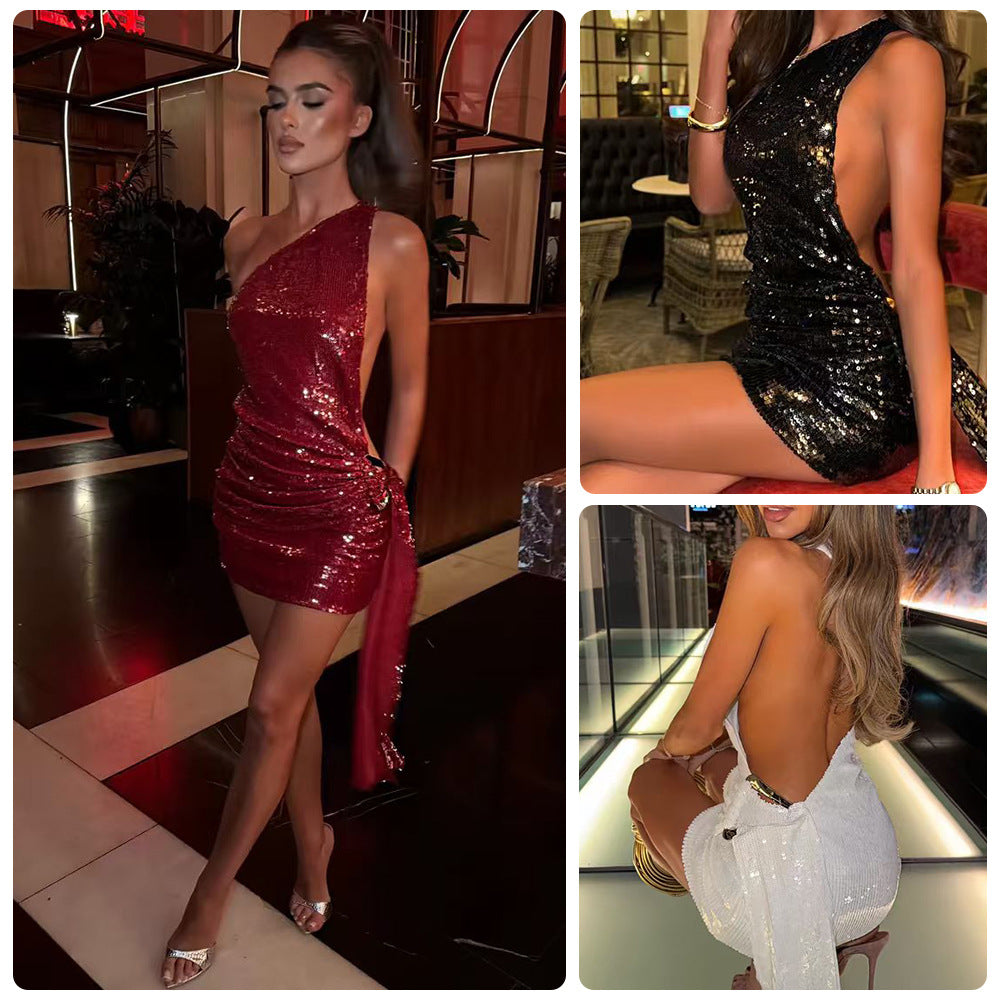 Pailletten-Minikleid mit One-Shoulder-Träger – Bild 5 | LuxeStyle