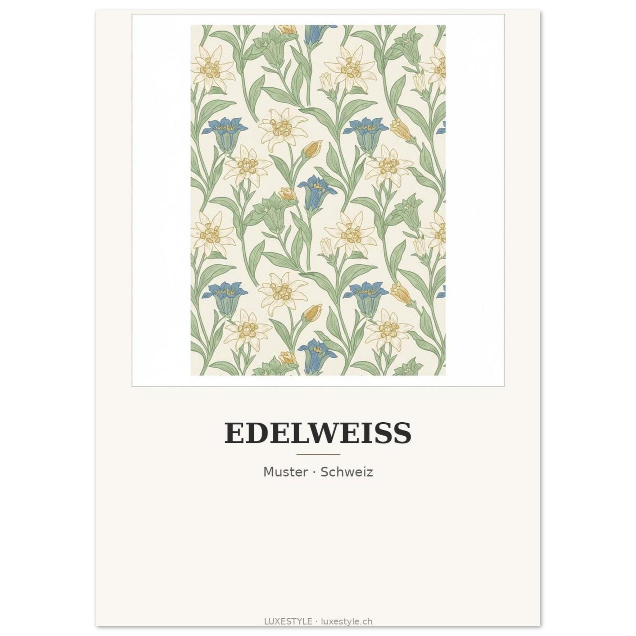 Schweiz-Poster «Edelweiss & Enzian» · Art-Nouveau-Druck