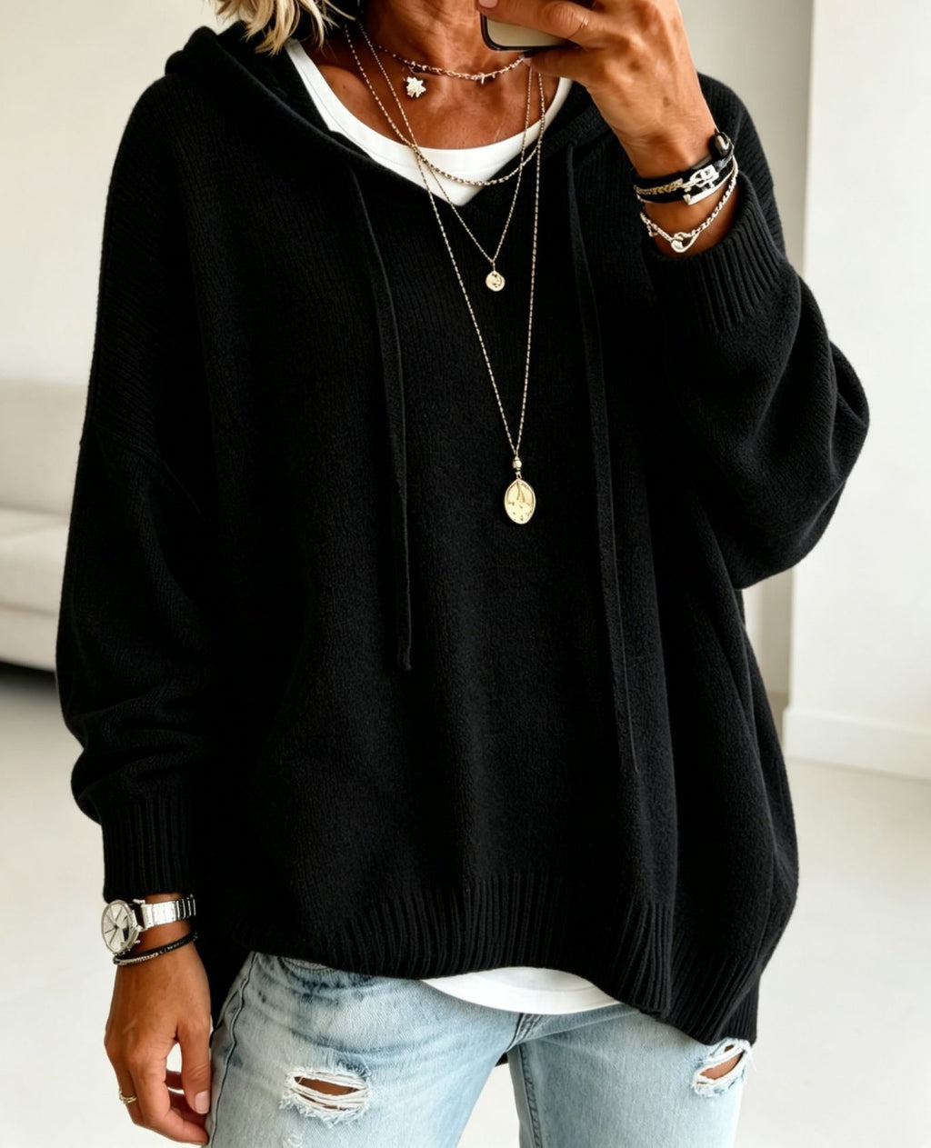 Langer Pullover mit lockerer Passform