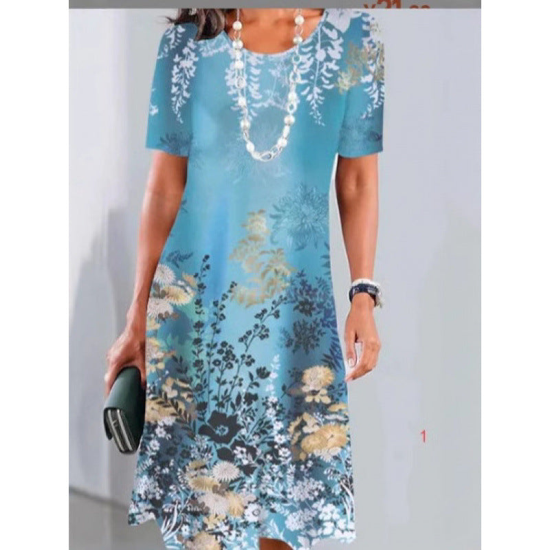 Bedrucktes Kurzarm T-Shirt-Kleid für Damen