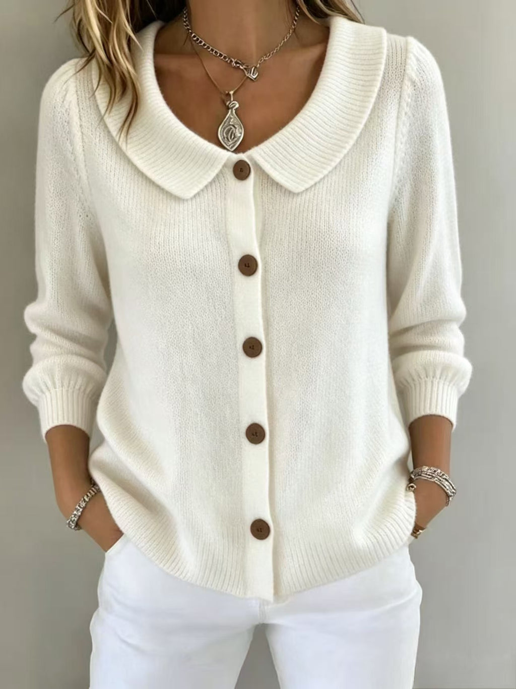 Damen Strickpullover mit Rollkragen und Knöpfen