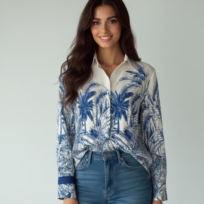 Bluse mit Pflanzen- und Blumenmuster | LuxeStyle