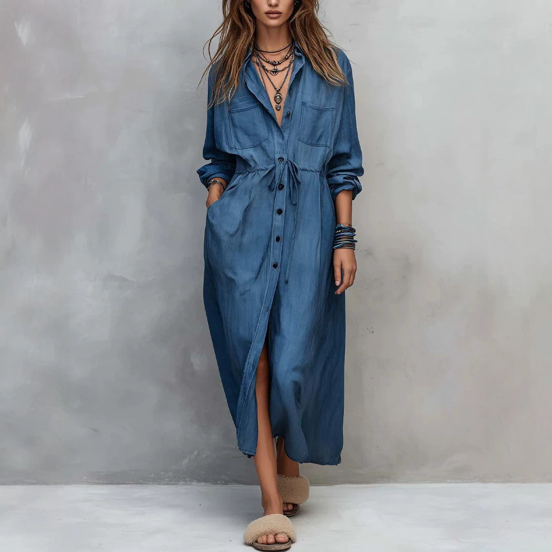 Hemdblusenkleid mit Kordelzug – Bild 6 | LuxeStyle