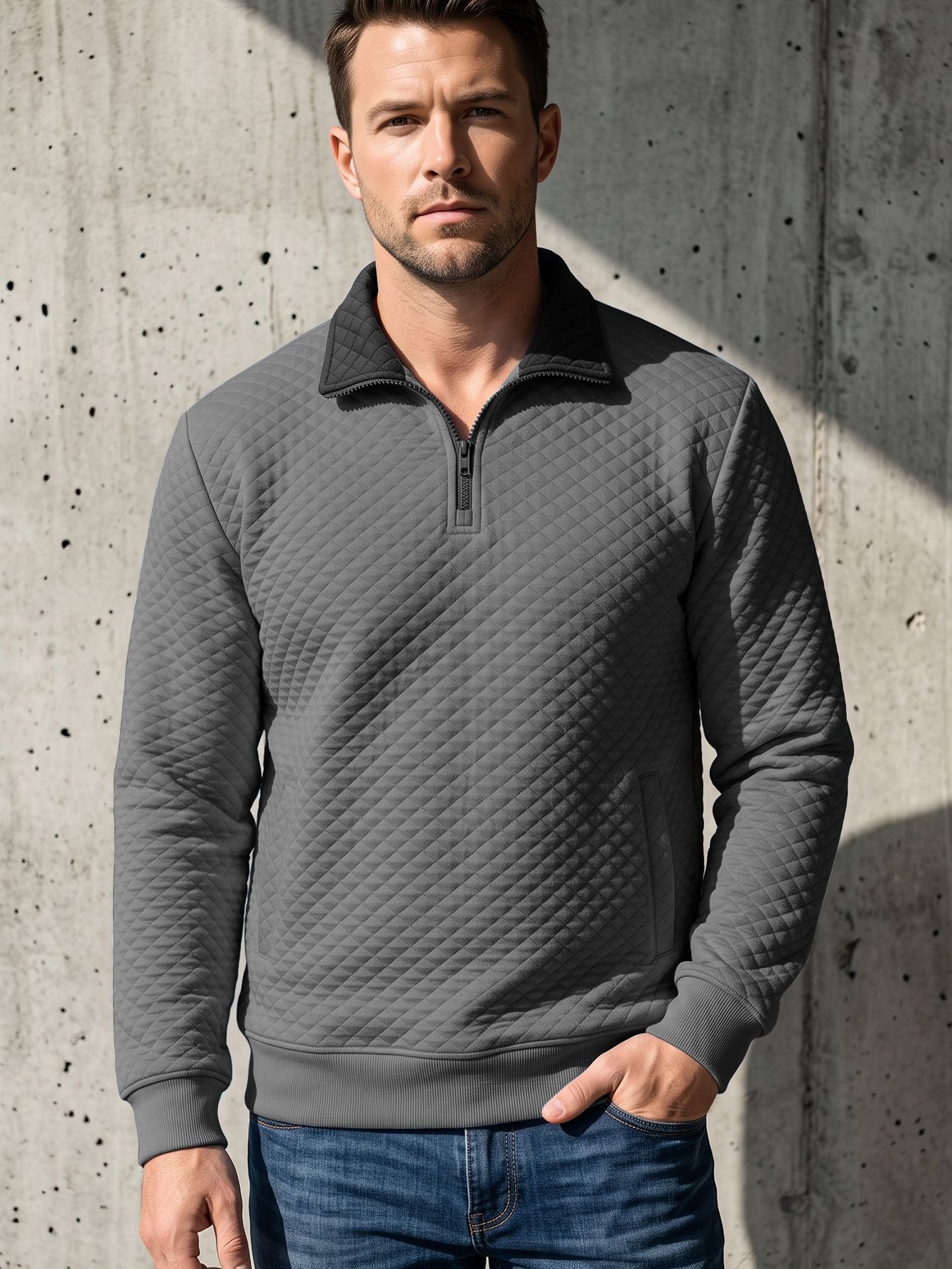 Herren Diamond-Check Half-Zip Sweatshirt