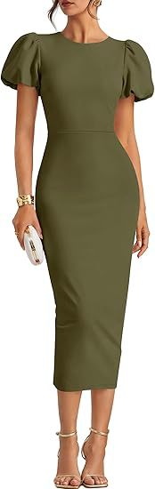 Puffärmel Slim Fit Sheath Kleid Elegant Midi