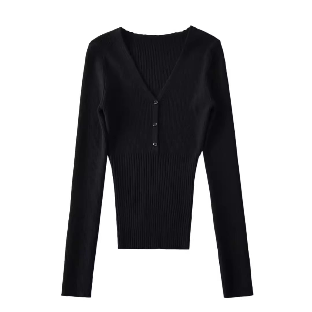 V-Ausschnitt Langarm-Strick-Top – Bild 6 | LuxeStyle