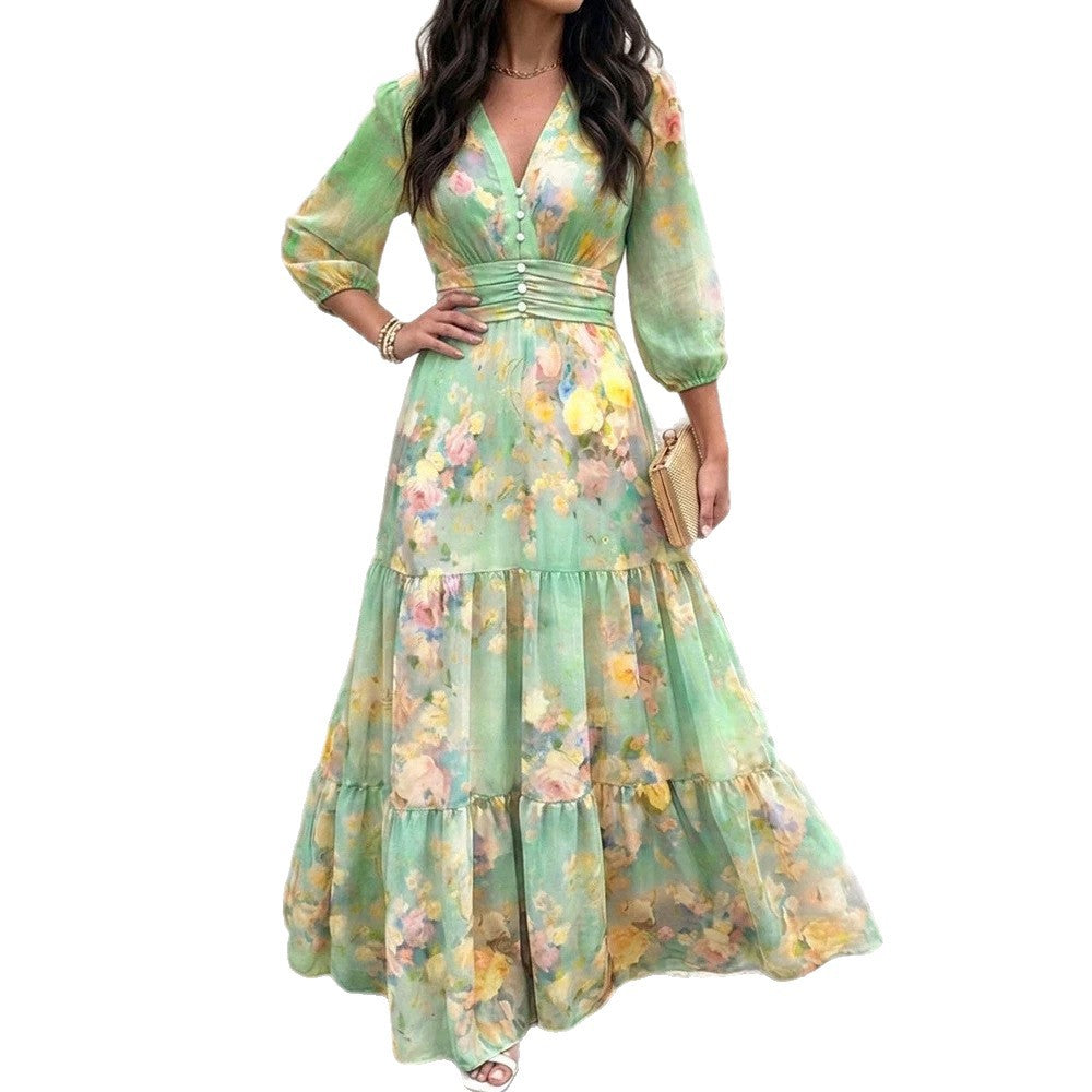 Chiffonkleid mit Volants und Taillengürtel