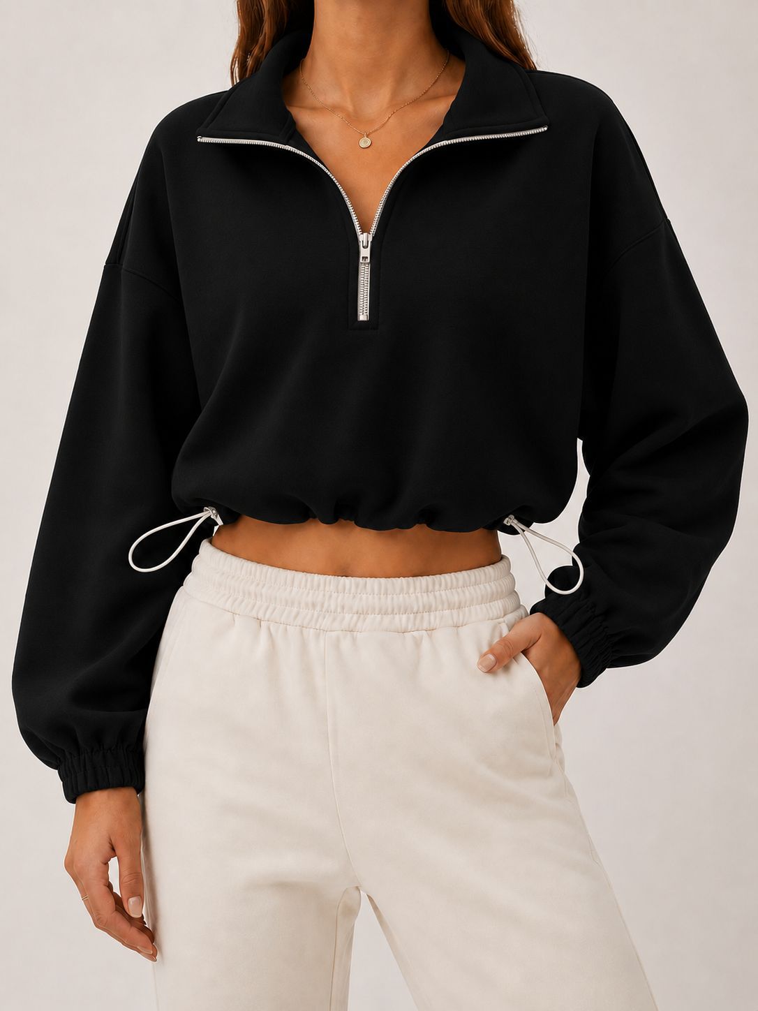 Loose-fit Langarm-Top mit Tunnelzug