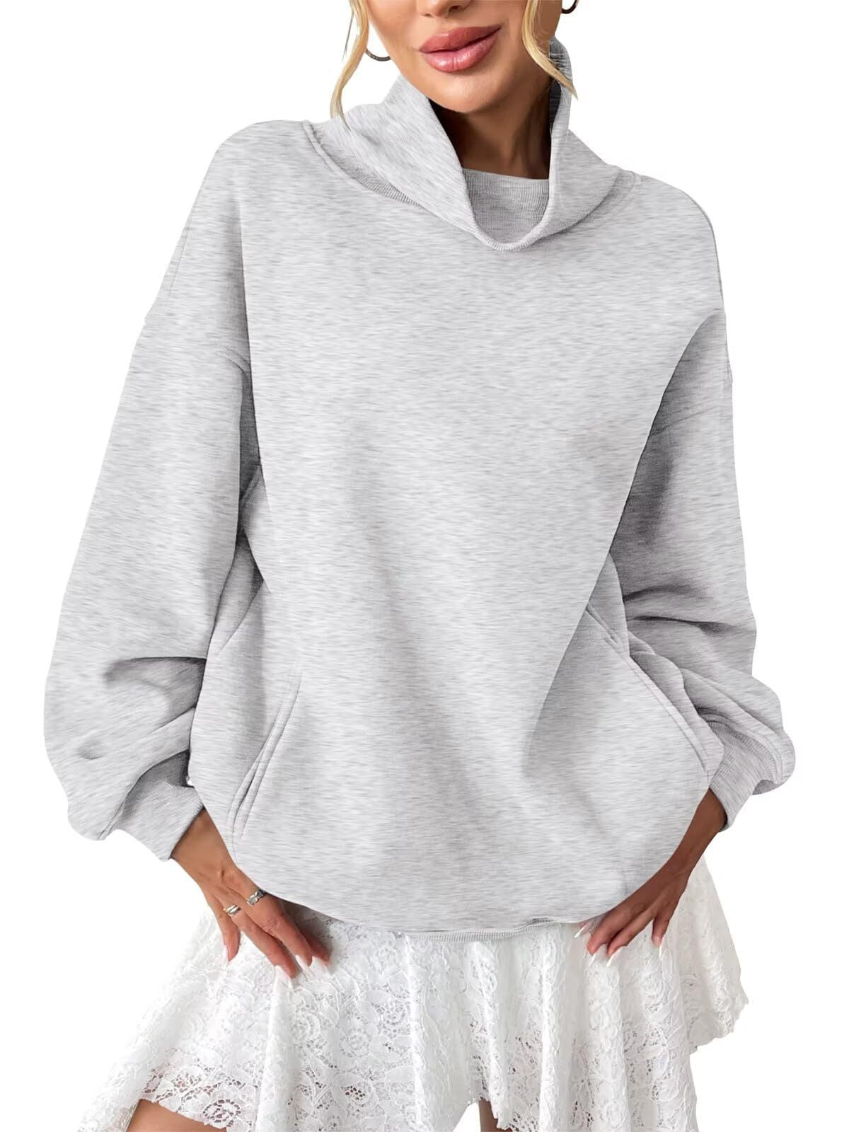 Damen Rollkragen Loose-fit Fleece-Pullover