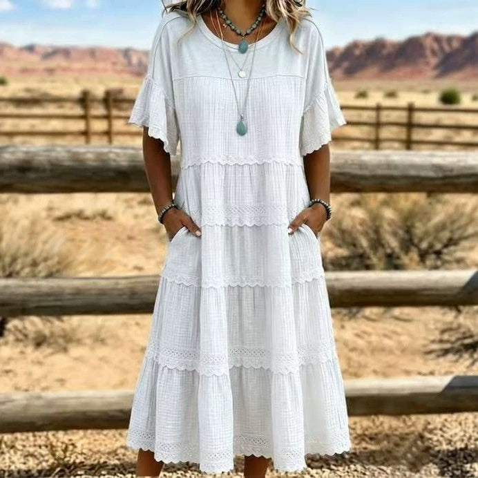 A-Linien Kleid mit Spitze und Rüschen | LuxeStyle