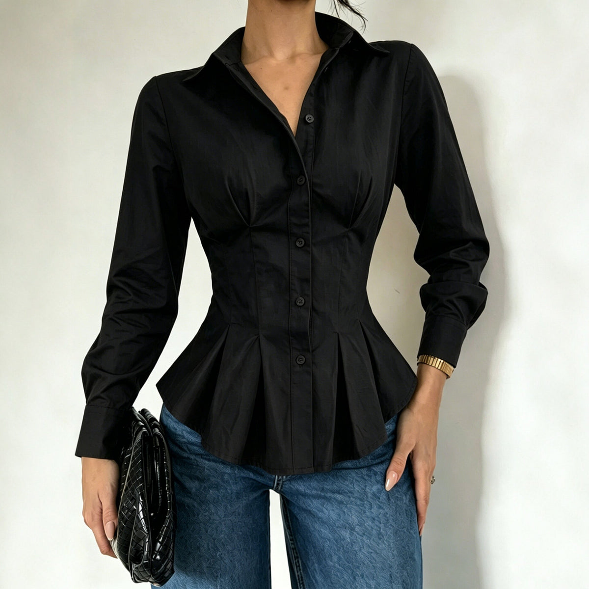 Langarm-Shirt mit gefalteter Taille – Bild 3 | LuxeStyle
