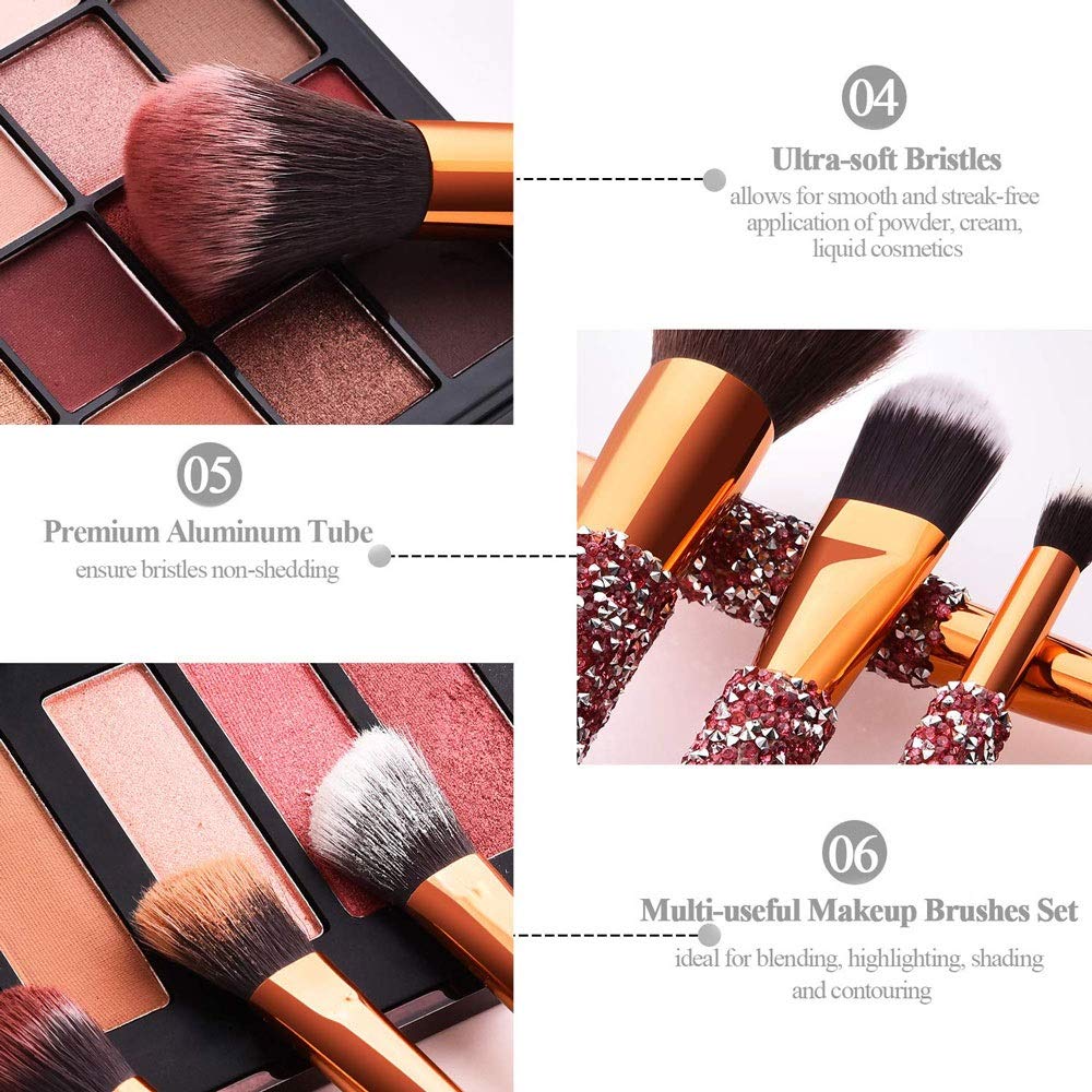 10-in-1 Diamant-Make-up-Pinselset mit Tasche