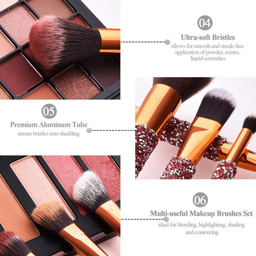 10-in-1 Diamant-Make-up-Pinselset mit Tasche