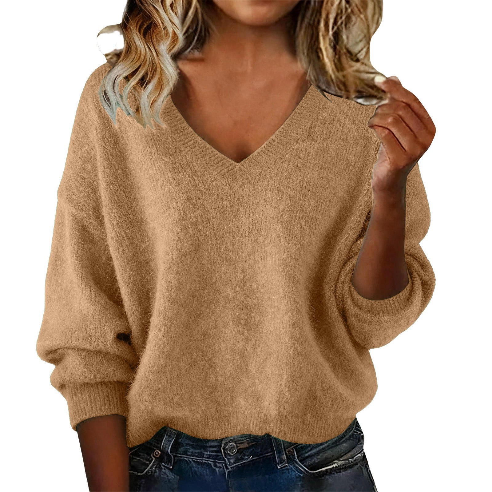 V-Ausschnitt Strickpullover für Damen