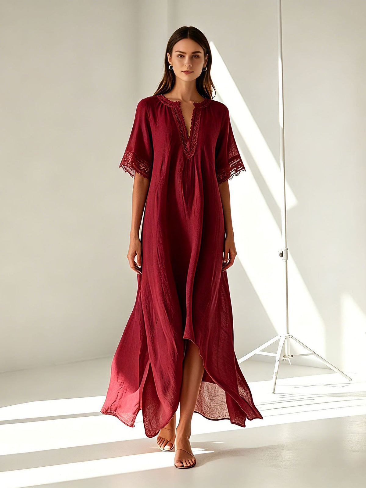Boho Midi-Kleid mit V-Ausschnitt & Schlitz – Bild 3 | LuxeStyle