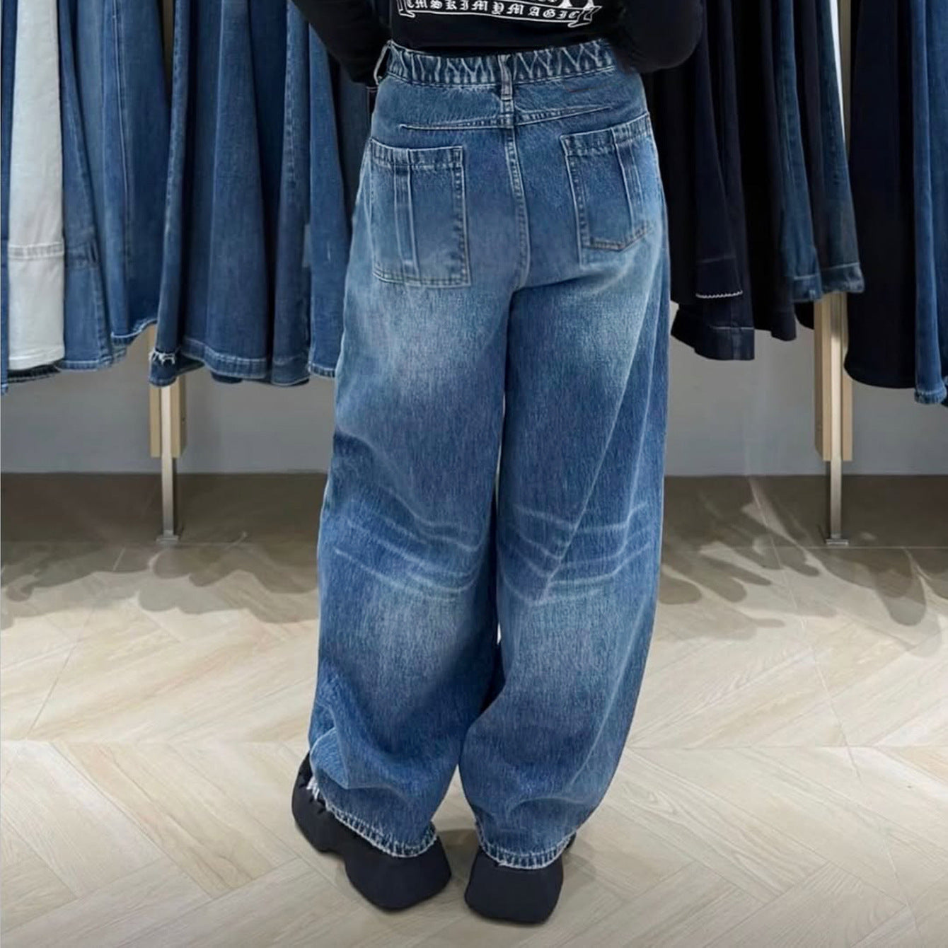 Retro Faux Two-piece Wide-leg Jeans