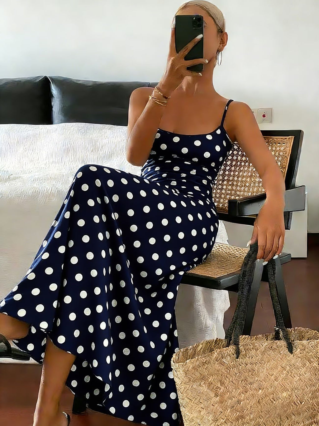 Elegantes Polka-Dot A-Linienkleid