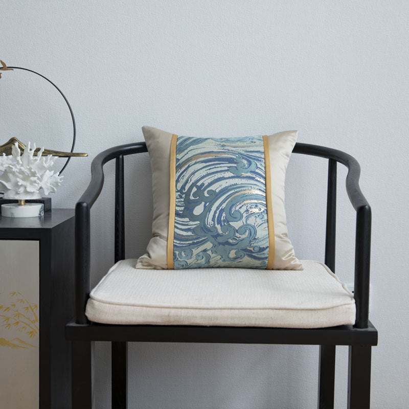 Blauer Satin Jacquard Kissenbezug