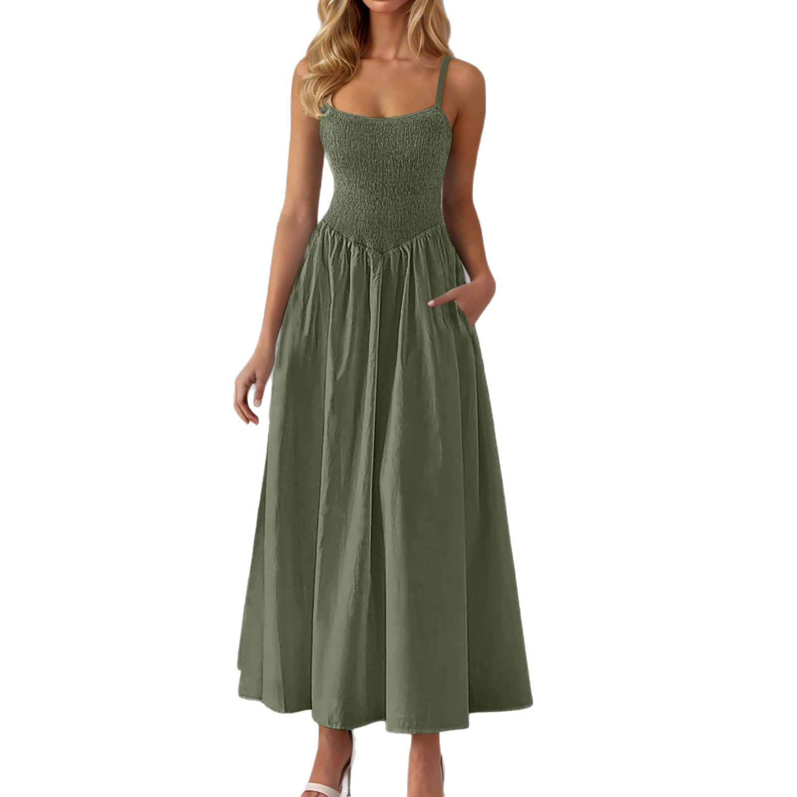Verstellbares Rüschen-Trägerkleid mit Taschen
