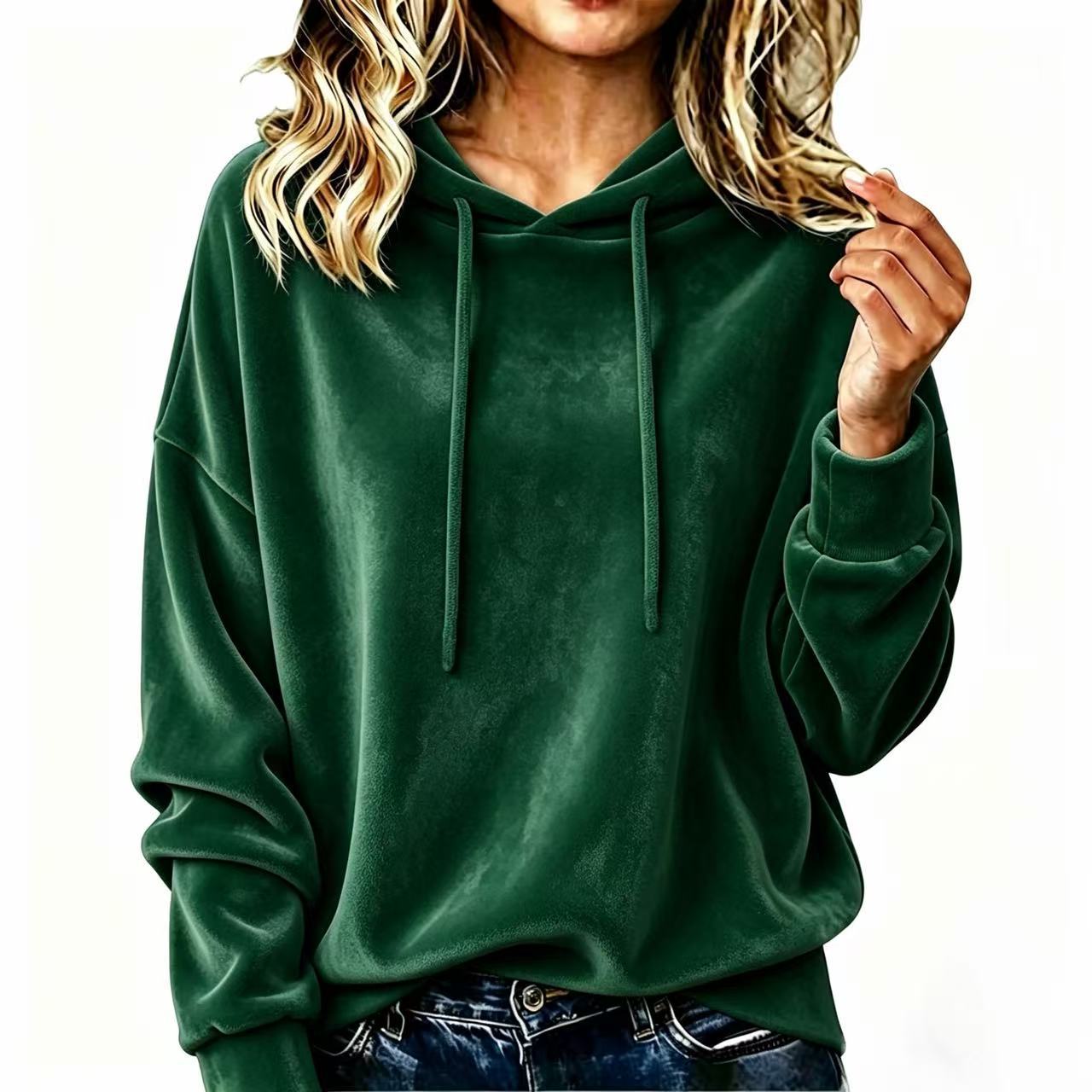 Samt-Pullover mit Kapuze und Kordelzug
