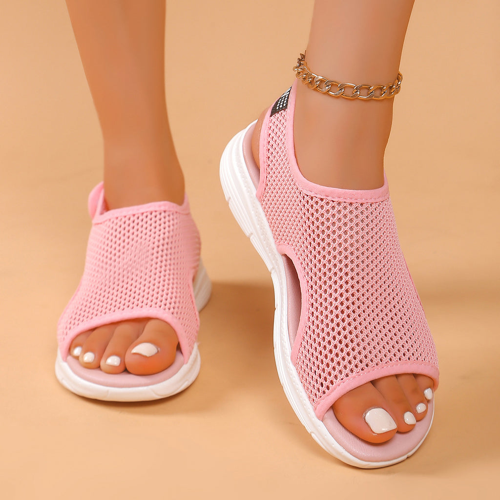 Damen Flyknit Peep-Toe Sandalen mit dicker Sohle