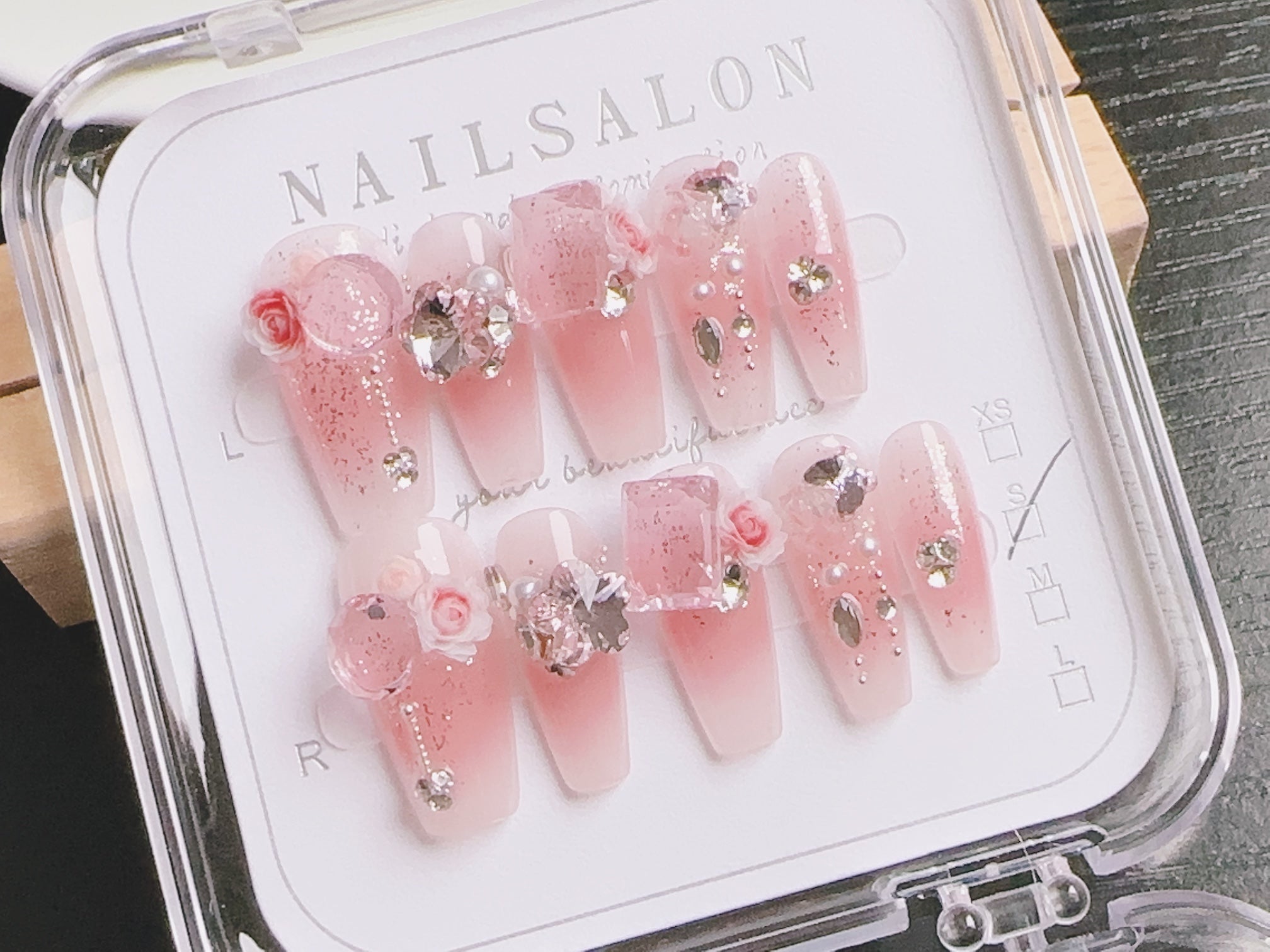 Press On Nails T037 – Pink Gem-Embedded