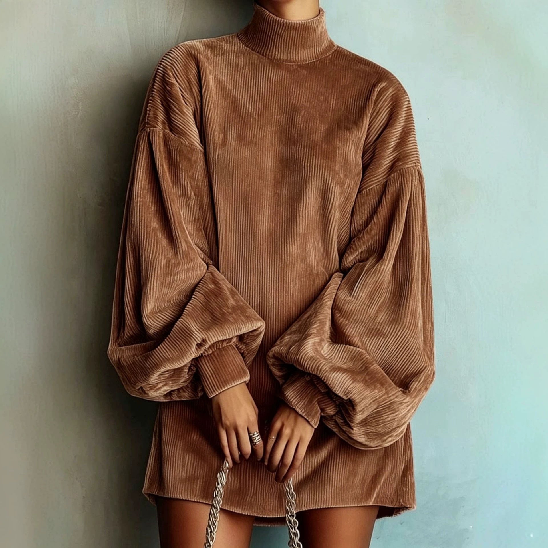 Loose-fit Langarm-Kleid mit Puffärmeln