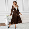 Braunes Spitzen-V-Neck-Maxi-Kleid – Bild 7 | LuxeStyle