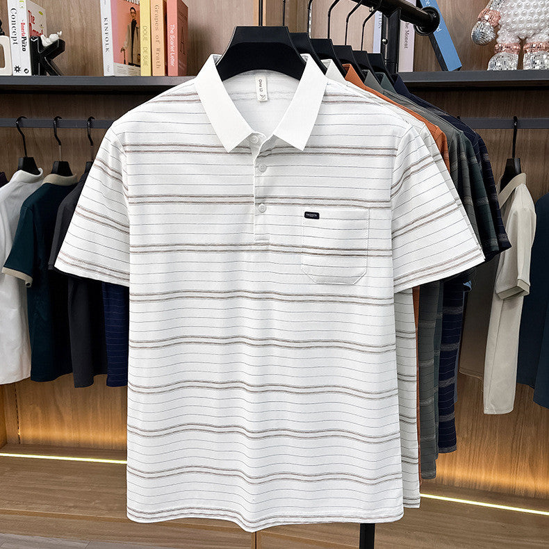 Sommer Streifen-Weitgeschnittenes Kragen T-Shirt Herren