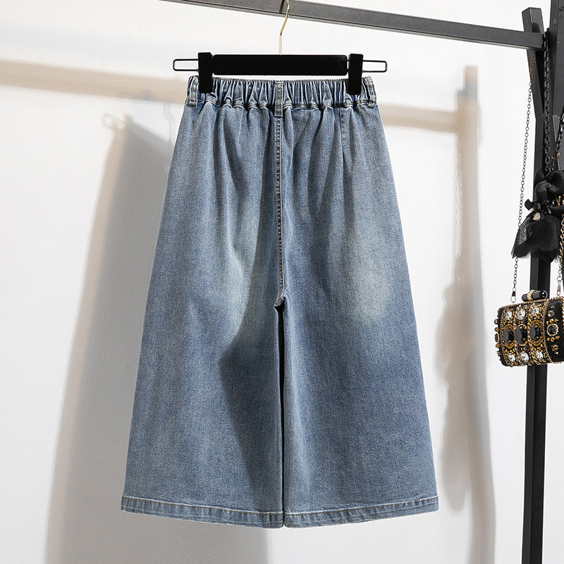 Cropped Hose, lightblau, hohe Taille