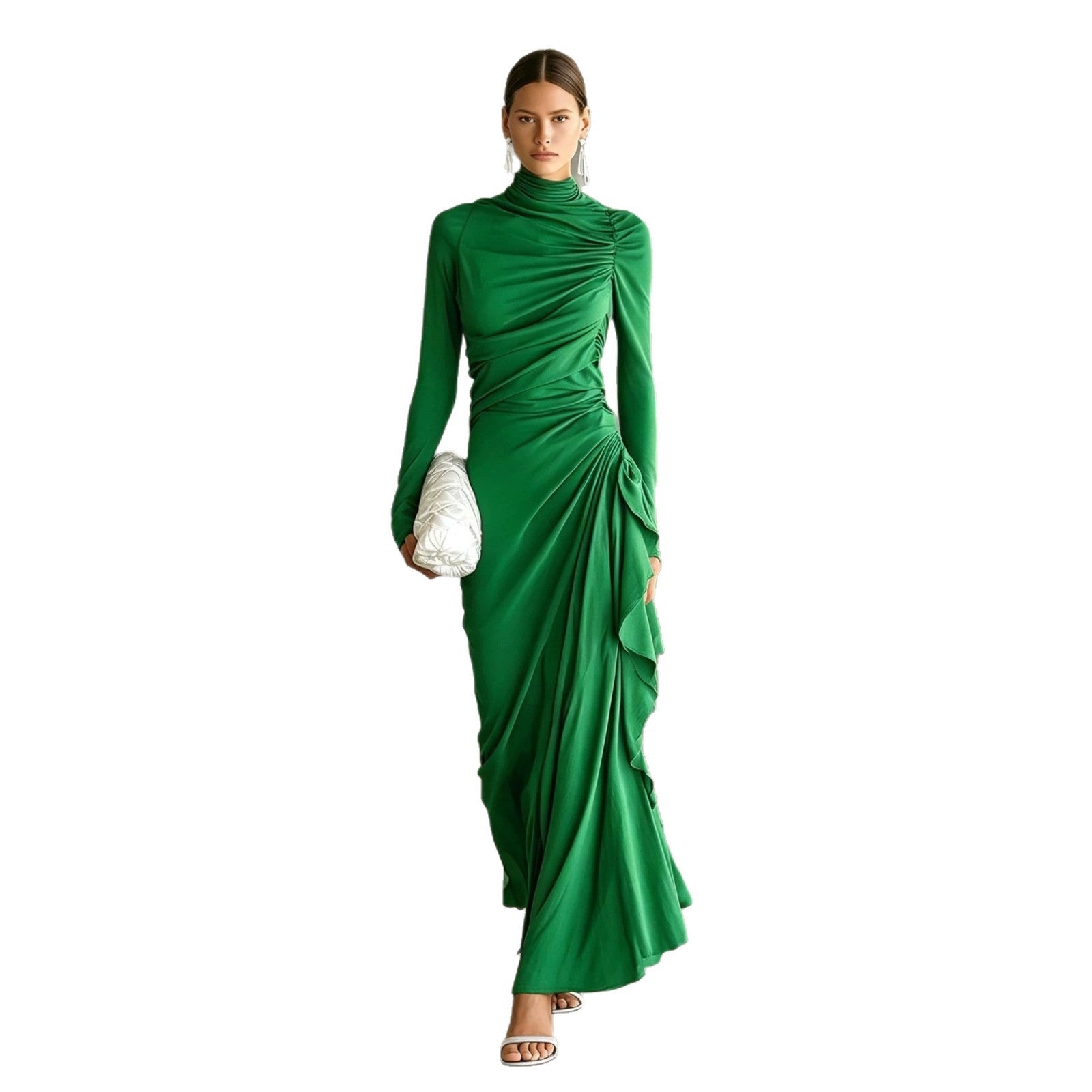 Elegantes, hochgeschlossenes Plissee-Kleid