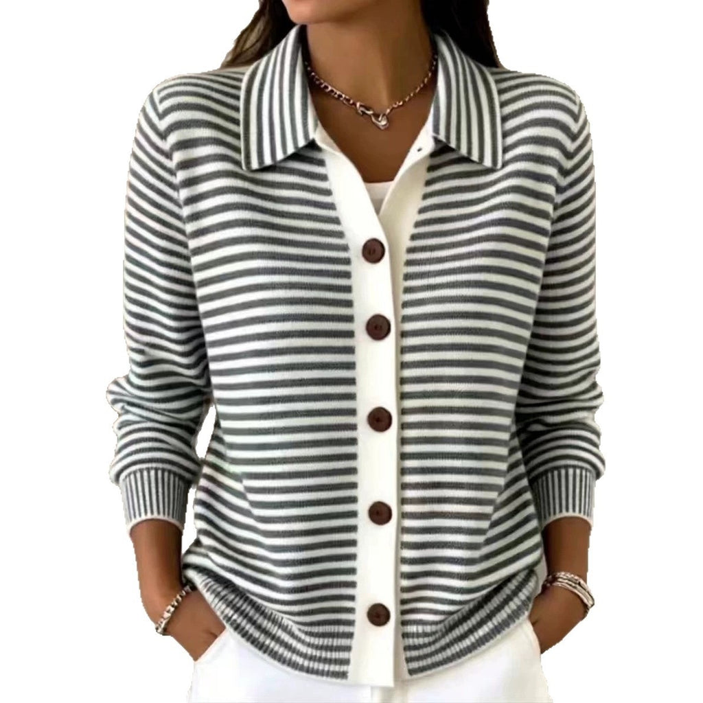 Gestreifter Strick-Cardigan mit Knopfleiste