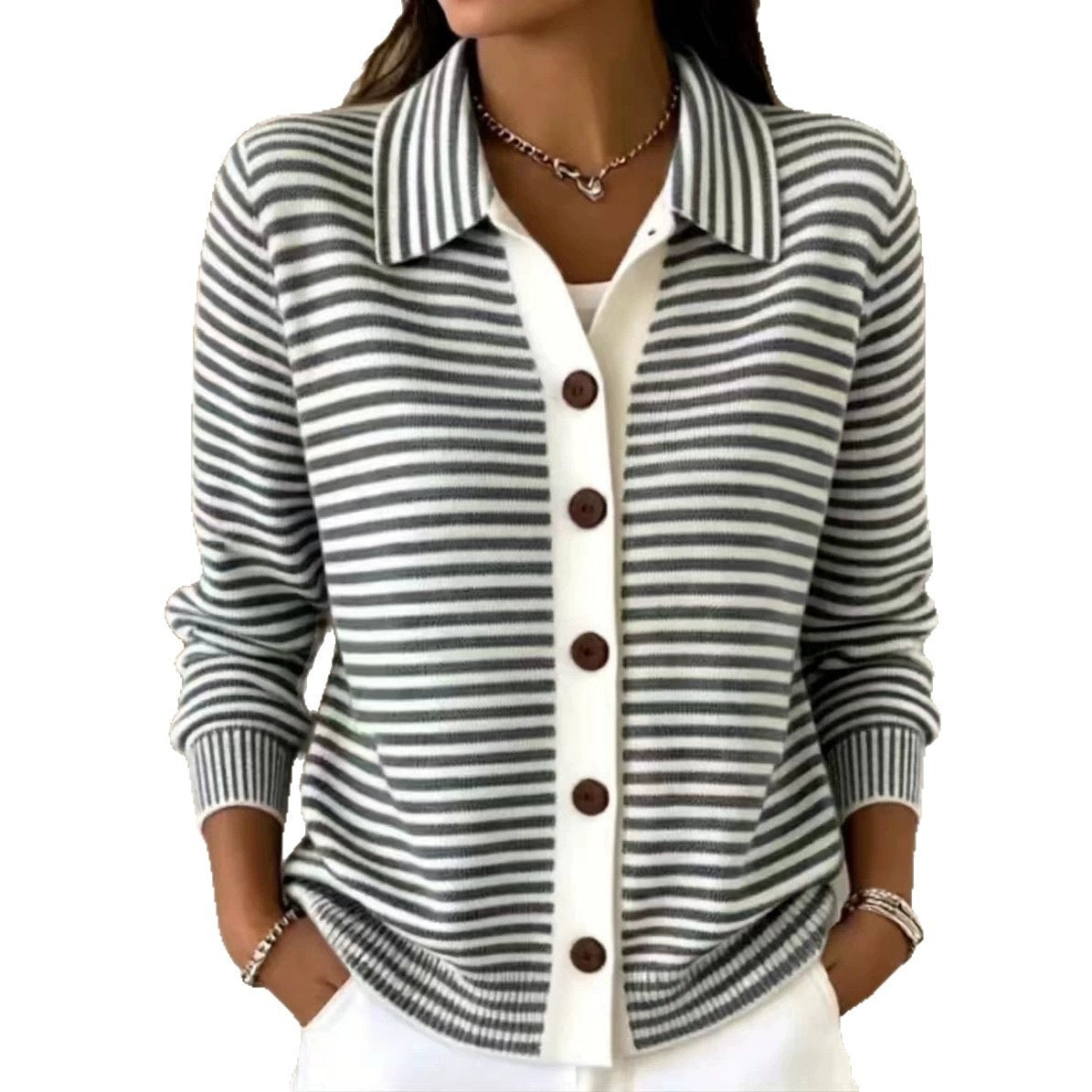 Gestreifter Strick-Cardigan mit Knopfleiste
