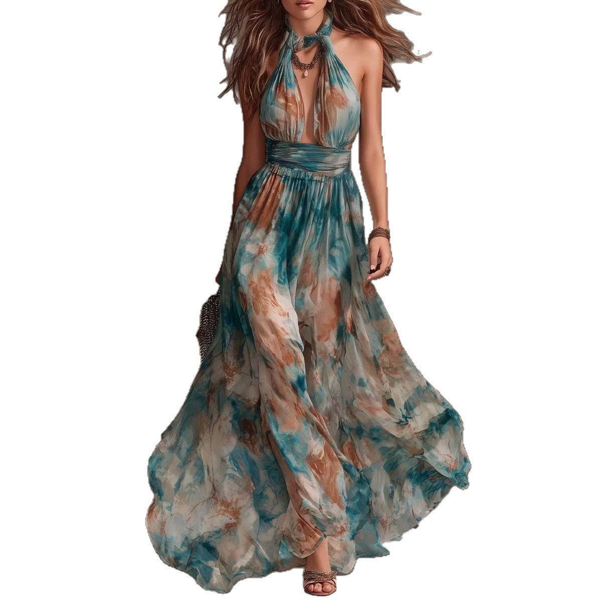 Halterneck Maxikleid mit Blumenmuster – Bild 6 | LuxeStyle