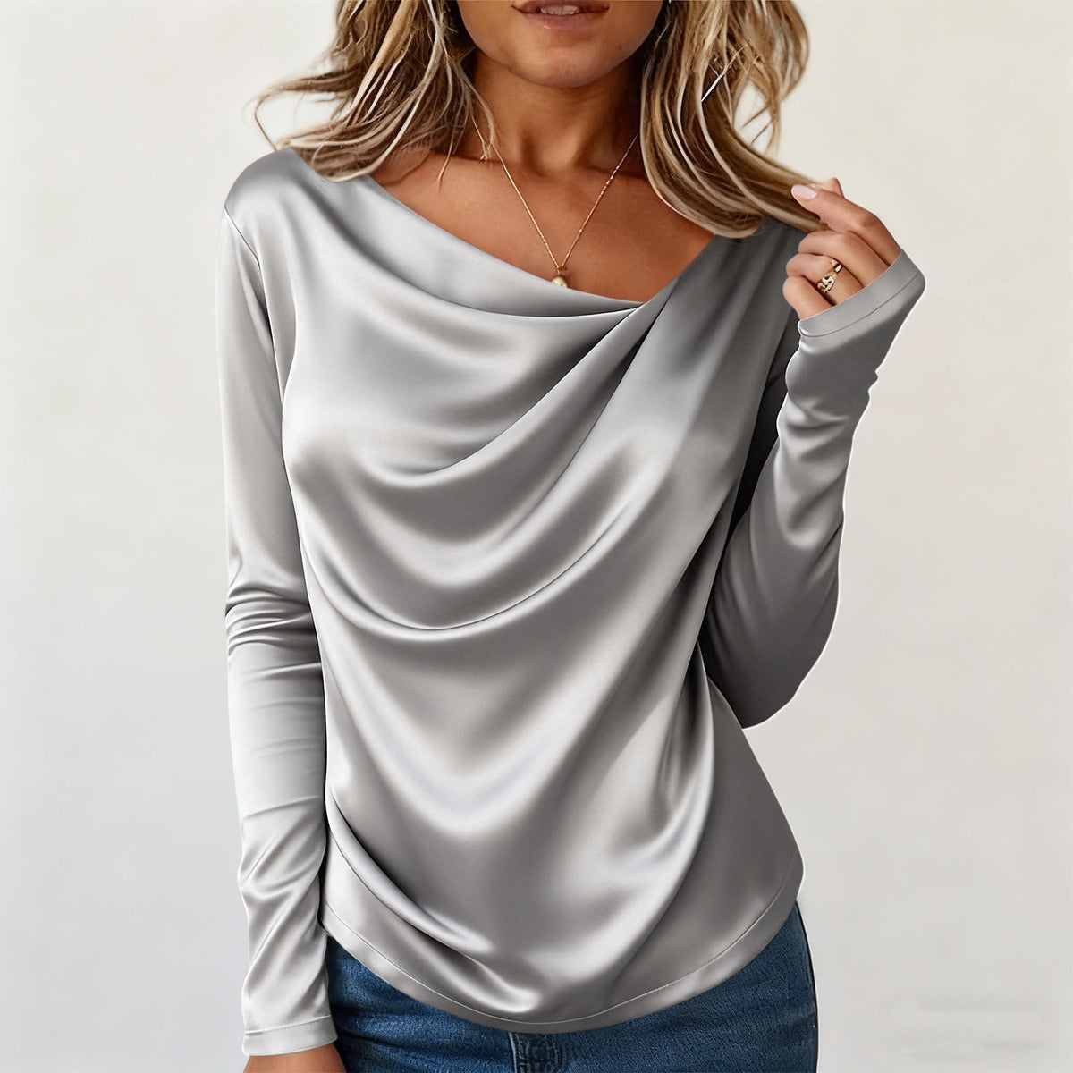 Satin-Bluse mit langen Ärmeln – Bild 9 | LuxeStyle
