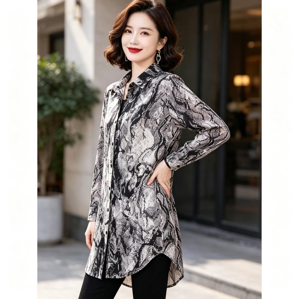 Chiffon-Bluse mit Print für grosse Grössen