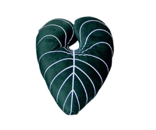 Monstera Kissen, weiss, Brokat