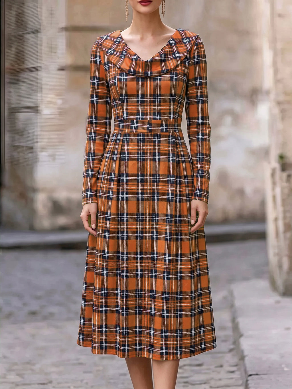 Herbst/Winter Bedrucktes A-Linien Kleid