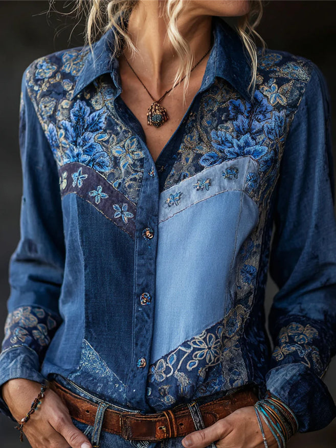 Damen Langarmshirt mit Blumenmuster | LuxeStyle