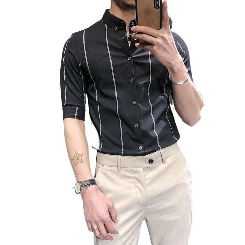 Gestreiftes Slim-Fit Kurzarmhemd – Bild 8 | LuxeStyle